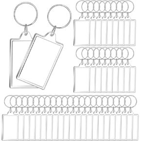 100 Pack Clear Acrylic Photo Picture Keychain Holder Rectangle Blank Photo Insert Keychain Photo Frame Keyring DIY Personalize Favor