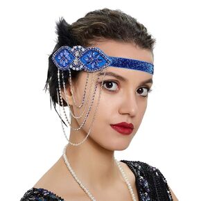 1920s Accessories Flapper Headband Art Deco Roaring 20's Headpieces for Women Gatsby Costume Hair Clip Black