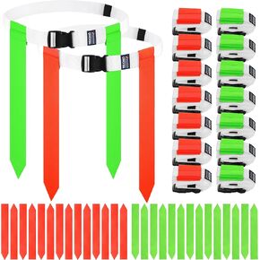 MIUOMO Flag Football Belts, Set of Flag Football Flags for Kids Adults, and Youth, Adjustable Flag Football Belt Set 14 Players Training Competition (Red Orange and Bright Green)