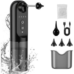 Electric Ear Wax Removal Kit for Adults, Ear Irrigation Flushing System, Wash Ear Cleaner Kit for Human, Effective Washer Cleaning Tool with 3 Reusable Replacement Tips