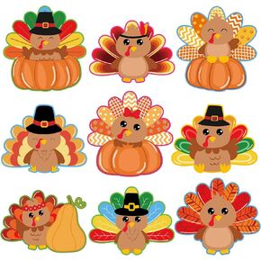 Thanksgiving Decorations 54 Pcs Turkey Cutouts Cartoon Turkey Paper Cutting Decor for Home Party School Bulletin Board Classroom Fall Theme Thanksgiving Party Supplies