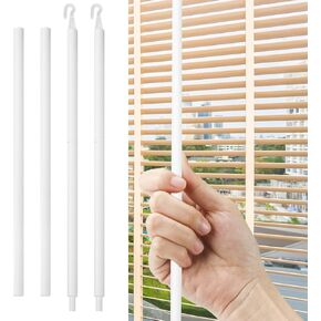 2 Sets Blind Wand Replacement with Hook, Blind Opener Horizontal Window Blinds Vertical Blinds for Windows, Blind Parts Curtain Wand White Mini Blinds(24Inch) (2)