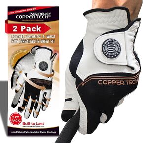 Copper Tech Men's Golf Gloves (2 Pack) - Crafted with 100% AAA Synthetic Leather - Advanced Copper Compression Golf Glove for Optimal Wrist and Joint Support - Golf Gloves Men (1st Gen)