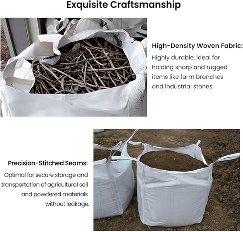 10 قطع من أكياس FIBC السائبة، حقيبة 1.5 طن، 35 بوصة طول × 35 بوصة عرض × 43 بوصة ارتفاع، 3300 رطل، أكياس كبيرة قابلة للفتح مع إغلاق من الأعلى، أكياس بولي بروبيلين منسوجة مع قاعدة مسطحة محكمة الغلق، حقيبة رمل شديدة التحمل، 4 حلقات الرفع in Kuwait