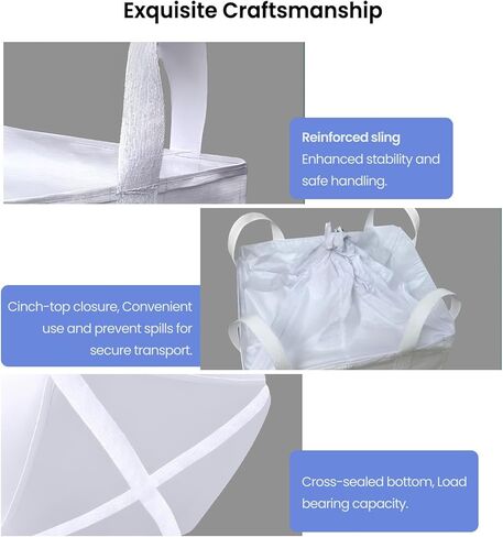 10 قطع من أكياس FIBC السائبة، حقيبة 1.5 طن، 35 بوصة طول × 35 بوصة عرض × 43 بوصة ارتفاع، 3300 رطل، أكياس كبيرة قابلة للفتح مع إغلاق من الأعلى، أكياس بولي بروبيلين منسوجة مع قاعدة مسطحة محكمة الغلق، حقيبة رمل شديدة التحمل، 4 حلقات الرفع in Kuwait