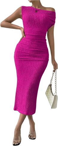 Milumia Women's One Shoulder Textured Bodycon Midi Dress Ruched Fitted Long Dresses in Saudi Arabia