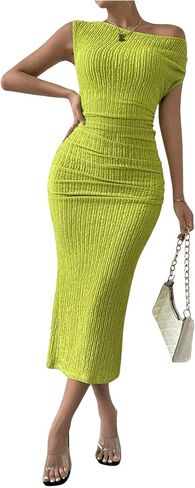 Milumia Women's One Shoulder Textured Bodycon Midi Dress Ruched Fitted Long Dresses in Saudi Arabia