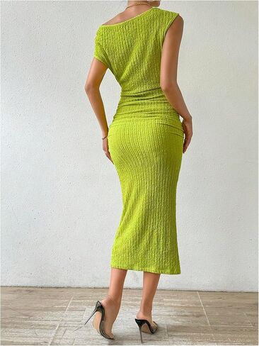 Milumia Women's One Shoulder Textured Bodycon Midi Dress Ruched Fitted Long Dresses in Saudi Arabia