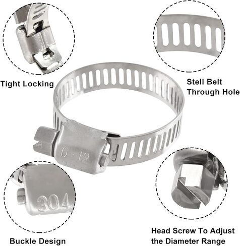 30 حزمة من مشابك خرطوم الفولاذ المقاوم للصدأ، نطاق تثبيت قابل للتعديل 1/4 بوصة إلى 1/2 بوصة (6 مم - 12 مم) مشابك خرطوم محرك ترس دودي، مشابك خرطوم أنبوب الأنابيب للسباكة والسيارات والميكانيكية in Kuwait