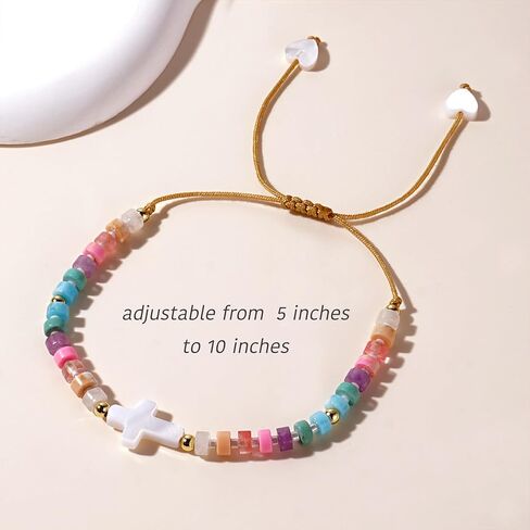 Cute Seed Bead Bracelets for Woman Girls, Boho Colorful Rainbow Handmade Gold Beaded Bracelet Adjustable Summer Beach Jewelry Gifts in Saudi Arabia