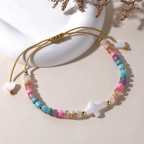 Cute Seed Bead Bracelets for Woman Girls, Boho Colorful Rainbow Handmade Gold Beaded Bracelet Adjustable Summer Beach Jewelry Gifts in Saudi Arabia