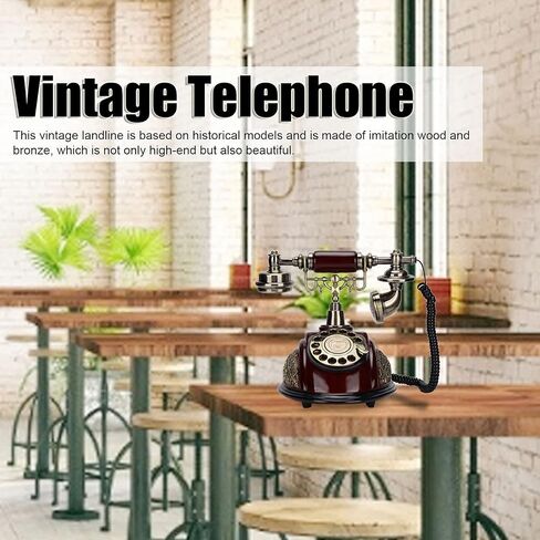 Dilwe Retro Antique Phone, Vintage Telephone European Landline Old Fashion Wired Fixed Telephone for Home Office Cafe Bar Decoration in Saudi Arabia