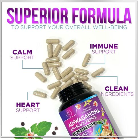 Ashwagandha Supplements - 2,100 mg Extra Strength - Pure Ashwagandha Powder Antioxidant Support with Black Pepper plus Root Extract Vegan Adaptogen Formula for Energy and Immune Support - 120 Capsules in Saudi Arabia