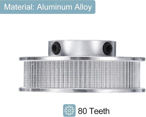 uxcell 2pcs GT-2 Pulley Synchronous Wheel 80 Teeth 8mm Bore, Fit with 10mm Width Belt, Aluminum Alloy Timing Pulley Wheel with a Wrench for 3D Printer, CNC Machine in Saudi Arabia