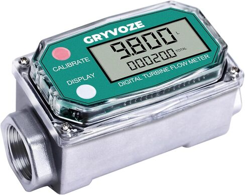 3/4 Inch Digital Turbine Flow Meter, 0.8-13.2 GPM Inline NPT Thread Flowmeter for Water, Diesel, Gas Oil, Gasoline, Kerosene, Methanol, and Other Liquids - Supports Gallon, QTS, PTS, L, m³ in Saudi Arabia