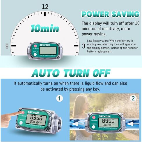 3/4 Inch Digital Turbine Flow Meter, 0.8-13.2 GPM Inline NPT Thread Flowmeter for Water, Diesel, Gas Oil, Gasoline, Kerosene, Methanol, and Other Liquids - Supports Gallon, QTS, PTS, L, m³ in Saudi Arabia