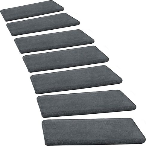 PURE ERA Carpet Stair Treads Ultra Plush 9.5" X 30"Soft Bullnose Indoor Stair Protectors Pet-Friendly Non-Slip Skid Resistant Tape Free Washable Reusable(2 Pieces,Dark Gray) in Kuwait