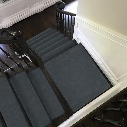 PURE ERA Carpet Stair Treads Ultra Plush 9.5" X 30"Soft Bullnose Indoor Stair Protectors Pet-Friendly Non-Slip Skid Resistant Tape Free Washable Reusable(2 Pieces,Dark Gray) in Kuwait