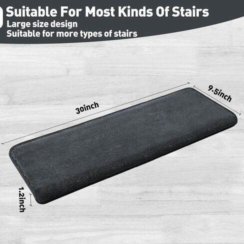 PURE ERA Carpet Stair Treads Ultra Plush 9.5" X 30"Soft Bullnose Indoor Stair Protectors Pet-Friendly Non-Slip Skid Resistant Tape Free Washable Reusable(2 Pieces,Dark Gray) in Kuwait