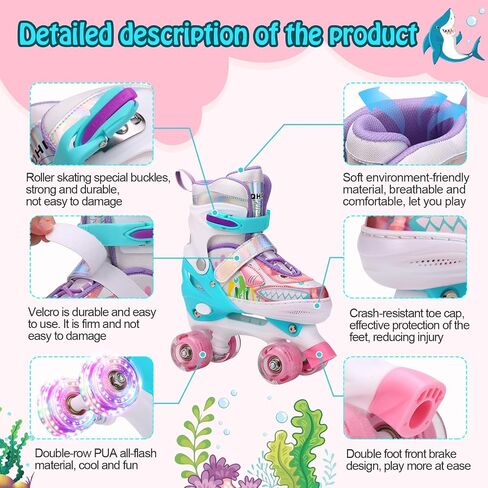 Ocean Series Shark Roller Skates,4 Size Adjustable Indoor Outdoor Sports Light up Roller Skates for Beginner Girls Boys and Kids Roller Skates in Saudi Arabia