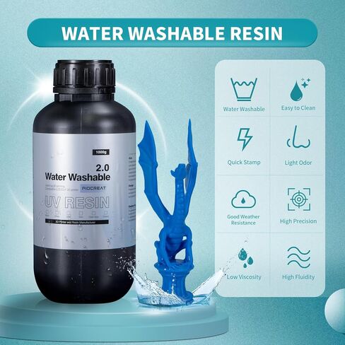 Water Washable 3D Printer Resin 2.0, Fast Curing 3D Printing Resin for Mars LCD DLP SLA Resin 3D Printers, UV Curing 405nm Standard Photopolymer Resin, Excellent Fluidity, High Precision in Saudi Arabia