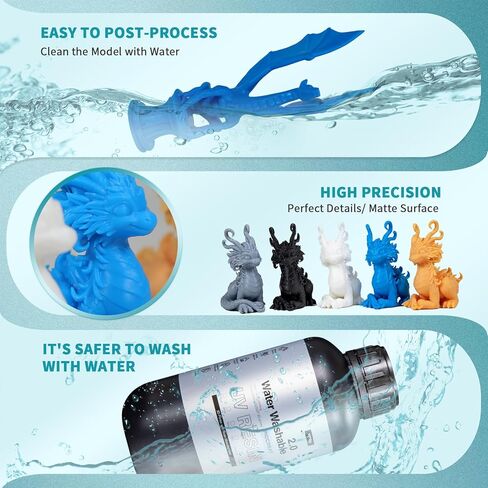 Water Washable 3D Printer Resin 2.0, Fast Curing 3D Printing Resin for Mars LCD DLP SLA Resin 3D Printers, UV Curing 405nm Standard Photopolymer Resin, Excellent Fluidity, High Precision in Saudi Arabia