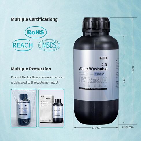Water Washable 3D Printer Resin 2.0, Fast Curing 3D Printing Resin for Mars LCD DLP SLA Resin 3D Printers, UV Curing 405nm Standard Photopolymer Resin, Excellent Fluidity, High Precision in Saudi Arabia