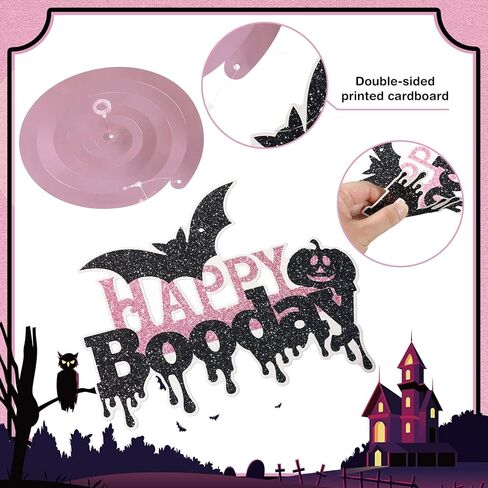 36 PCS Halloween Hanging Swirls Decoration Happy Boo Day Ceiling Swirls Spirals Halloween Black and Pink Ghost Witch Spider Streamers Halloween Party Decor for Halloween Outdoor Indoor Supplies in Kuwait