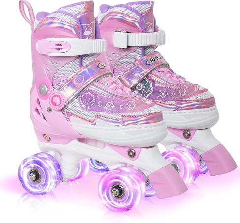 Nattork Girls Roller Skates للأطفال، زلاجات دوارة قابلة للتعديل للأولاد، زلاجات دوارة باللون الأرجواني الوردي للأطفال الصغار، زلاجات دوارة مضيئة وممتعة للفتيات المبتدئات in Saudi Arabia