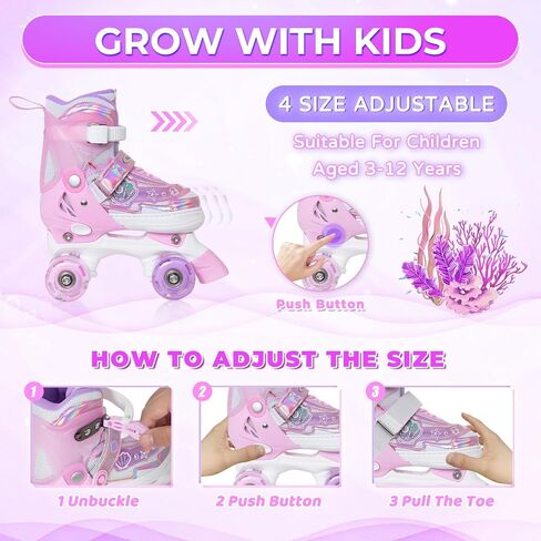 Nattork Girls Roller Skates للأطفال، زلاجات دوارة قابلة للتعديل للأولاد، زلاجات دوارة باللون الأرجواني الوردي للأطفال الصغار، زلاجات دوارة مضيئة وممتعة للفتيات المبتدئات in Saudi Arabia