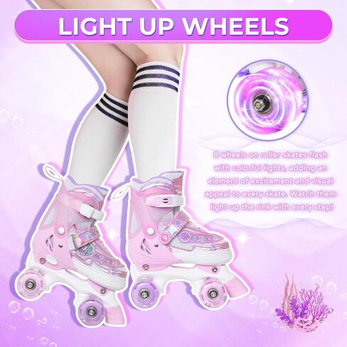 Nattork Girls Roller Skates للأطفال، زلاجات دوارة قابلة للتعديل للأولاد، زلاجات دوارة باللون الأرجواني الوردي للأطفال الصغار، زلاجات دوارة مضيئة وممتعة للفتيات المبتدئات in Saudi Arabia
