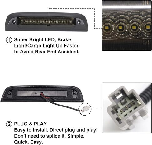 مصابيح الفرامل الثالثة LED متوافقة مع سيلفرادو/لسييرا 1500 1500LD 2500HD 3500HD 2014-2019، مجموعة مصابيح الحمولة لسقف الكابينة الخلفية نمط وامض فائق السطوع (لون شفاف) in Kuwait
