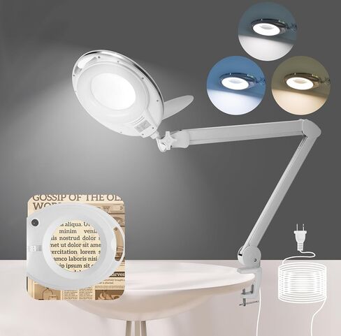 Large 10X Magnifying Glass with Light, 4.75 in Real Glass Stand Lighted Magnifier with Clamp, 2 in 1 Desk Lamp with 36 Color and Brightness Modes, Hands Free for Close Work, Crafts, Hobbies in Saudi Arabia