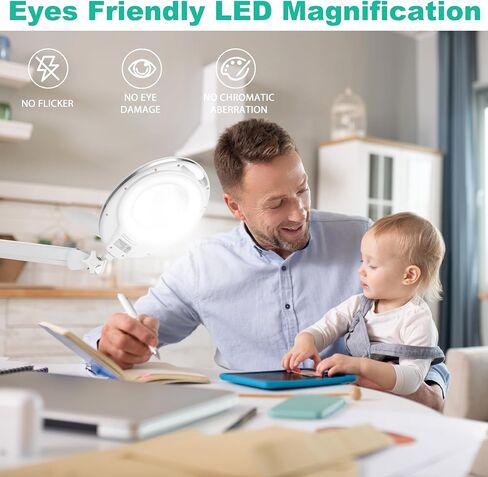 Large 10X Magnifying Glass with Light, 4.75 in Real Glass Stand Lighted Magnifier with Clamp, 2 in 1 Desk Lamp with 36 Color and Brightness Modes, Hands Free for Close Work, Crafts, Hobbies in Saudi Arabia