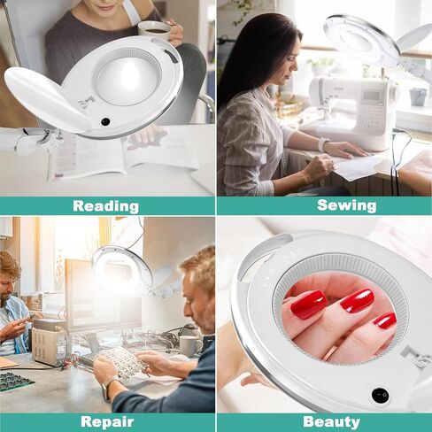Large 10X Magnifying Glass with Light, 4.75 in Real Glass Stand Lighted Magnifier with Clamp, 2 in 1 Desk Lamp with 36 Color and Brightness Modes, Hands Free for Close Work, Crafts, Hobbies in Saudi Arabia