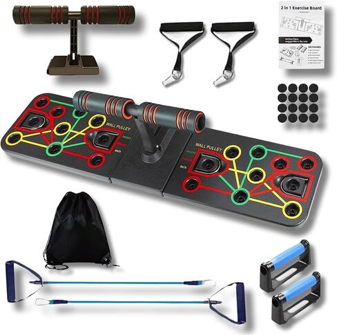 Push Up Board with Sit up Stand. Multifunctional Push Up Board with Resistance Bands, portable exercise equipment, Strength Training Equipment, Push Up Handles for Perfect Pushups, Home Fitness for Men in Saudi Arabia