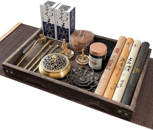 GAIORD 29 Pcs Brass Powder Incense Burner Kit, Incense Making Kit, Incense Powder with Incense Stick Holder(Stick/Cone/Coil Incense) Ash Catcher Tray As Gift for Yoga and Meditation (Glod) in Saudi Arabia