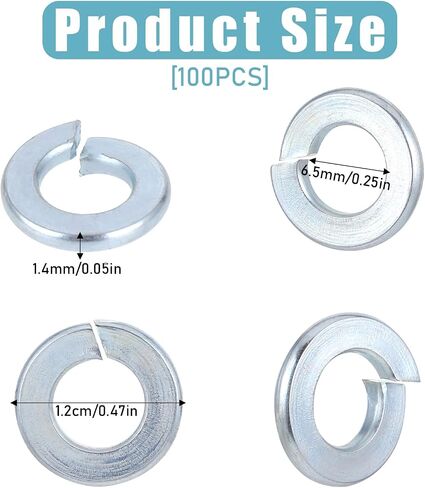 100pcs 1/4" Spring Lock Washers Assortment Kit, Metric Split Lock Washer Carbon Steel Lock Washers for Bolts, Industrial Spring Washers, Vibration-Resistant Lock Washers for Store, Fasteners in Saudi Arabia