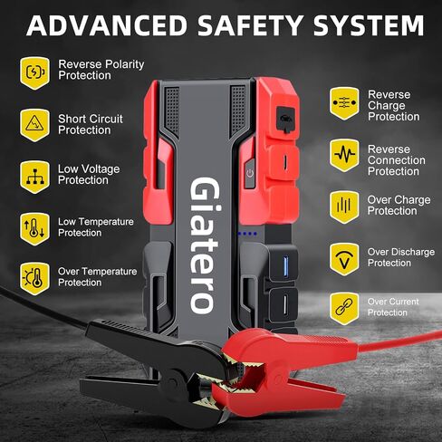 Giatero 001 4000A Car Jump Starter, 12V Battery Jumper Starter Portable Jump Box(10.0L Gas/8.0L Diesel), Jump Start Battery Pack with 3 Modes Flashlight, Power Bank with USB Quick Charge & Type C Port in Saudi Arabia