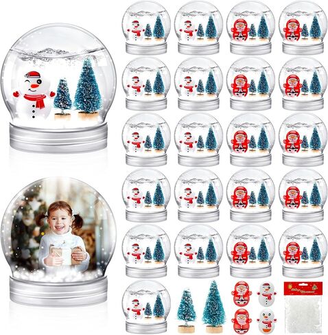 48 Sets Christmas Plastic Snow Globes Kit Includes 48 Clear Snow Globe, 96 Mini Xmas Trees, 48 Miniature Snowman and Santa Claus with Artificial Snow for DIY Crafts Home Winter Decor (Ball) in Kuwait