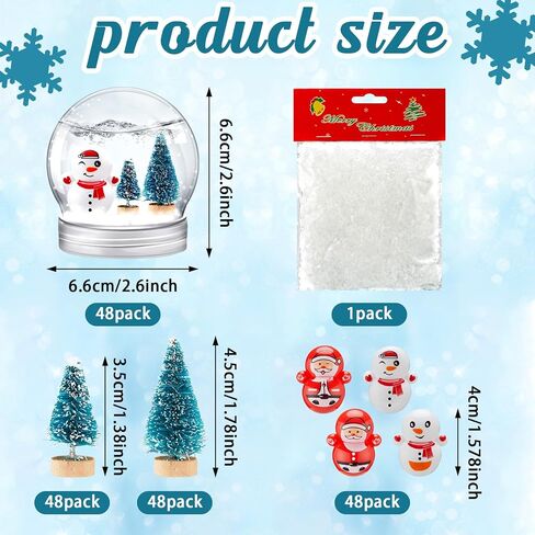 48 Sets Christmas Plastic Snow Globes Kit Includes 48 Clear Snow Globe, 96 Mini Xmas Trees, 48 Miniature Snowman and Santa Claus with Artificial Snow for DIY Crafts Home Winter Decor (Ball) in Kuwait