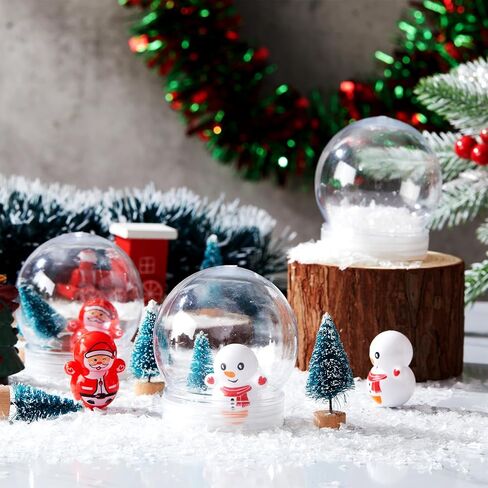 48 Sets Christmas Plastic Snow Globes Kit Includes 48 Clear Snow Globe, 96 Mini Xmas Trees, 48 Miniature Snowman and Santa Claus with Artificial Snow for DIY Crafts Home Winter Decor (Ball) in Kuwait