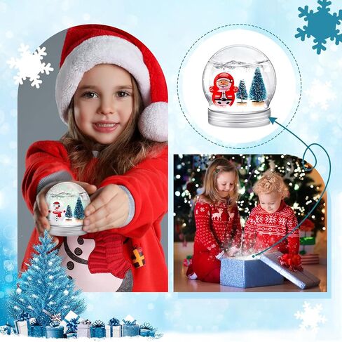 48 Sets Christmas Plastic Snow Globes Kit Includes 48 Clear Snow Globe, 96 Mini Xmas Trees, 48 Miniature Snowman and Santa Claus with Artificial Snow for DIY Crafts Home Winter Decor (Ball) in Kuwait