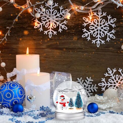 48 Sets Christmas Plastic Snow Globes Kit Includes 48 Clear Snow Globe, 96 Mini Xmas Trees, 48 Miniature Snowman and Santa Claus with Artificial Snow for DIY Crafts Home Winter Decor (Ball) in Kuwait