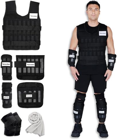 Adjustable Weighted Vest Men Women 45LB Workout Set Including Weight Vest, Arm Weights, Leg Weights, 45LB Workout, Knee Brace, Cooling Towels in Saudi Arabia