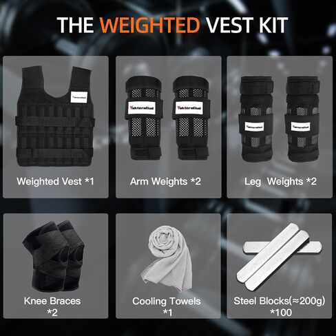 Adjustable Weighted Vest Men Women 45LB Workout Set Including Weight Vest, Arm Weights, Leg Weights, 45LB Workout, Knee Brace, Cooling Towels in Saudi Arabia