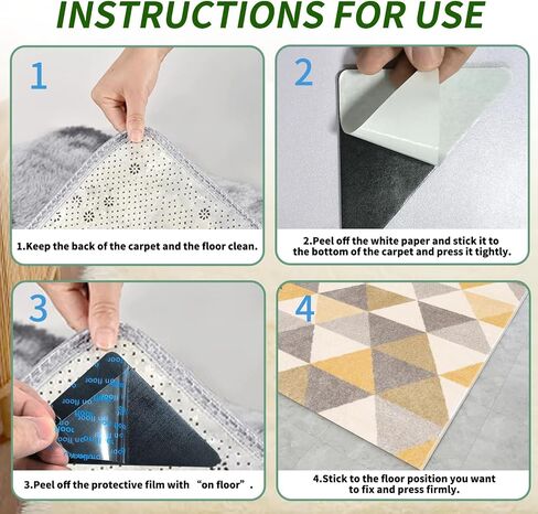 Rug Pad Grippers (12 Pcs) 2024, Non-Slip Rug Pads for Tile and Hard Floors, Reusable and Machine-Washable Area Rug Tape, Adhesive Gripper with Corners to Maintain Flat Corners (Black), RG2809 in Saudi Arabia