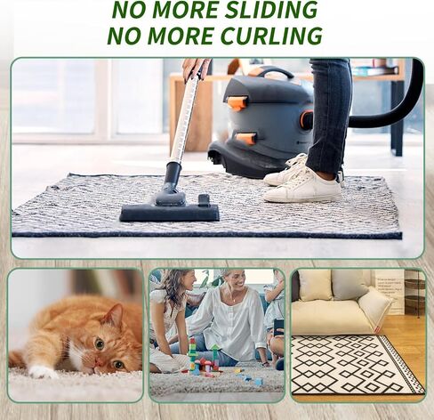 Rug Pad Grippers (12 Pcs) 2024, Non-Slip Rug Pads for Tile and Hard Floors, Reusable and Machine-Washable Area Rug Tape, Adhesive Gripper with Corners to Maintain Flat Corners (Black), RG2809 in Saudi Arabia