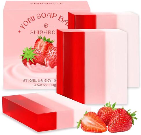 3 PCS Yoni Soap Bar, Organic Yoni Bar Soap Yoni Wash Feminine Wash for Women Ph Balance, Natural Deodorant Vaginal Body Bath Soap Body Wash Strawberry Handmade feminine soap in Saudi Arabia