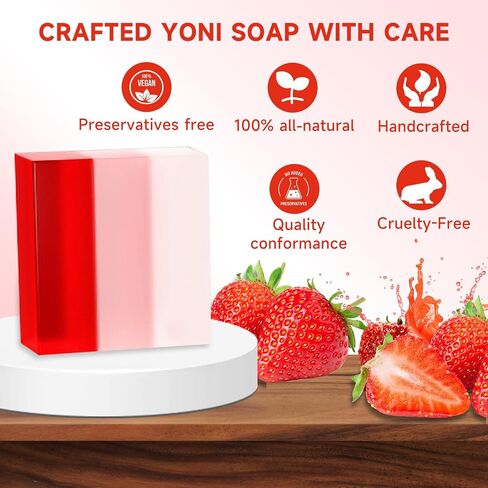 3 PCS Yoni Soap Bar, Organic Yoni Bar Soap Yoni Wash Feminine Wash for Women Ph Balance, Natural Deodorant Vaginal Body Bath Soap Body Wash Strawberry Handmade feminine soap in Saudi Arabia